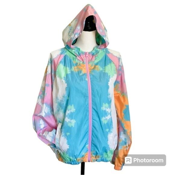 Twain Tie Dye zip up‎ Relaxed Fit Front Hooded Windbreaker XL - Picture 1 of 8